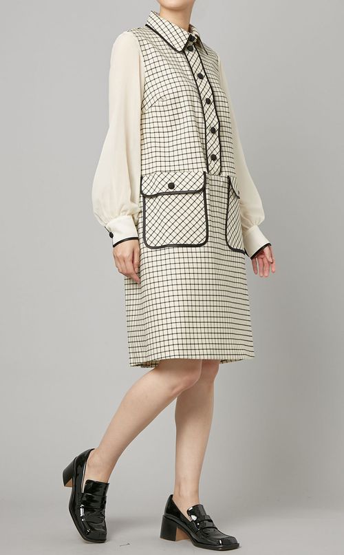 ウール混チェックワンピース