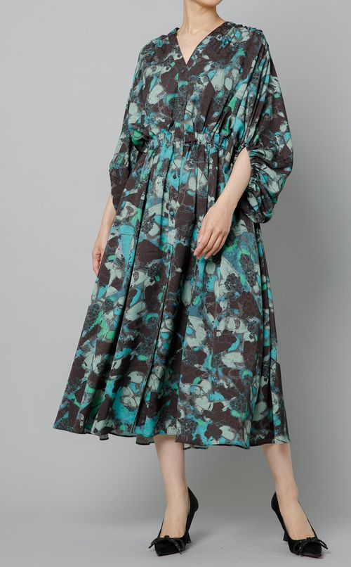 フロントギャザー花柄ワンピース