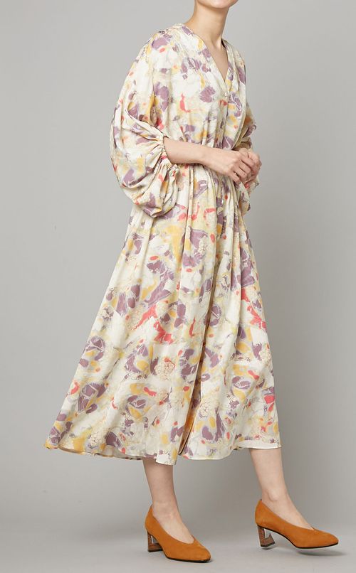 フロントギャザー花柄ワンピース