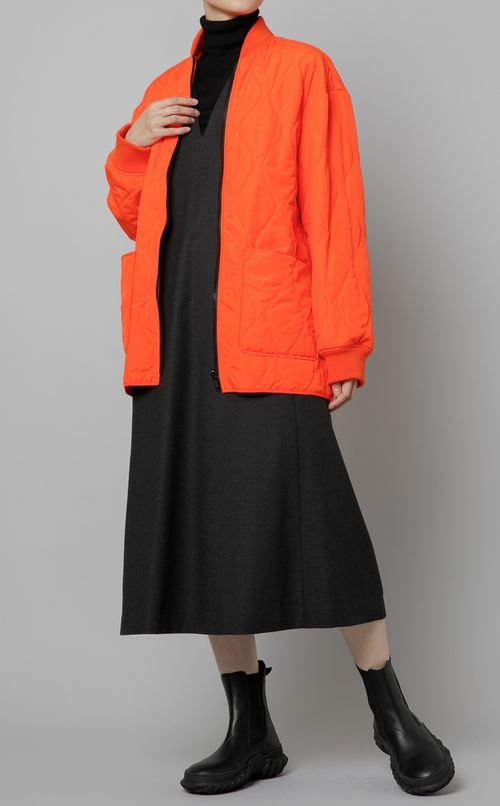 フード付バイカラージップアップコート
