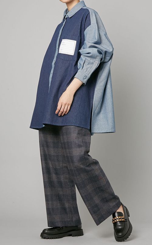 ウール混チェックストレートパンツ