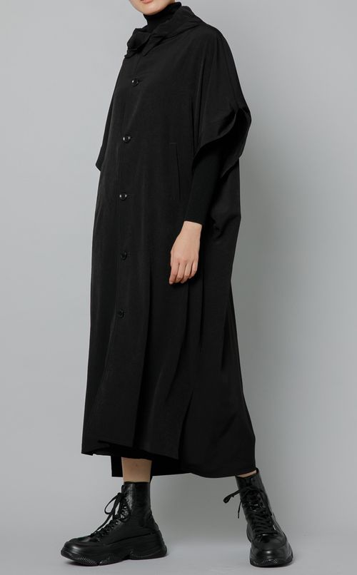 フレンチスリーブフーディロングドレス