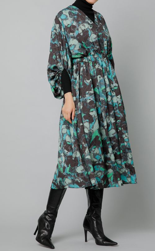 フロントギャザー花柄ワンピース