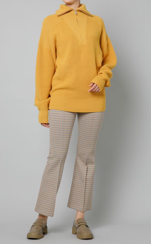 ハーフジップメリノウールリブニット