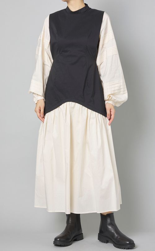 ピンタックスリーブバイカラーワンピース