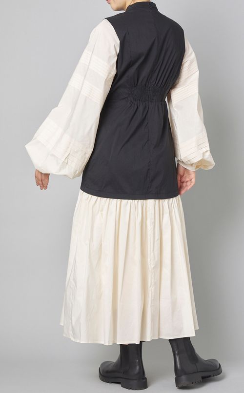 ピンタックスリーブバイカラーワンピース