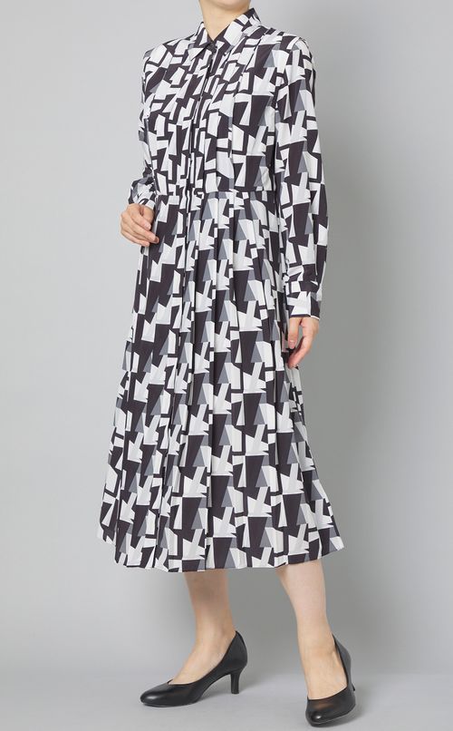 ジオメトリックプリントシャツドレス