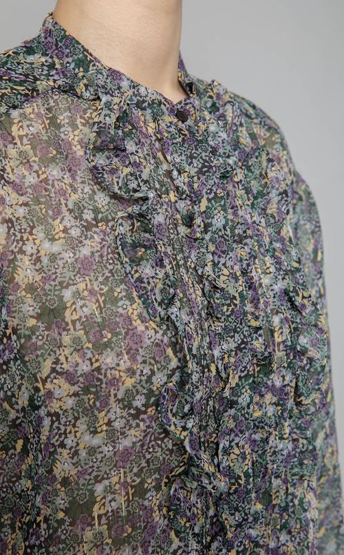 フロントフリルプリントブラウス