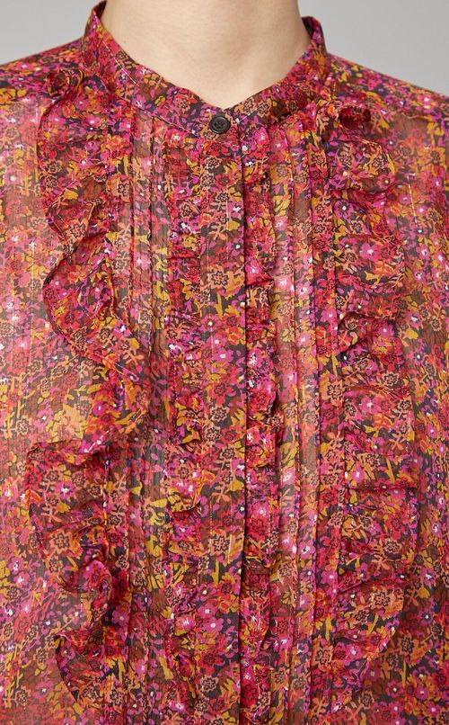 フロントフリルプリントブラウス