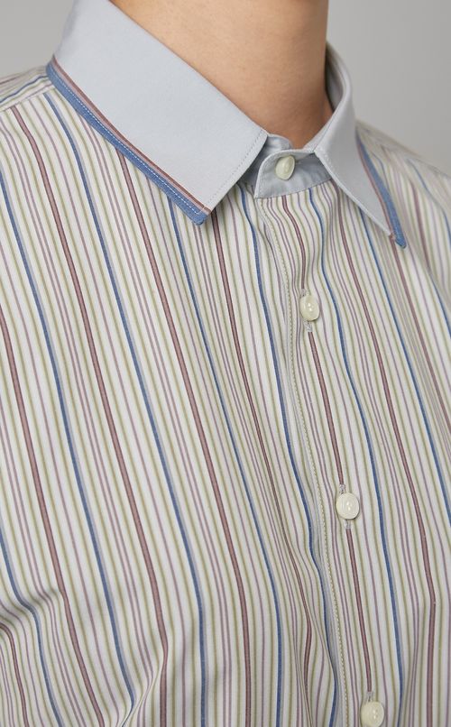 コットンストライプクレリックシャツ
