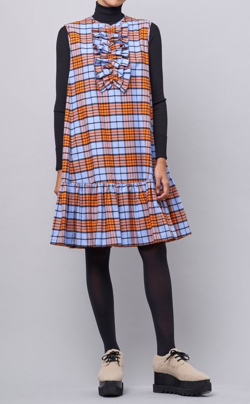 フリル付チェックワンピース