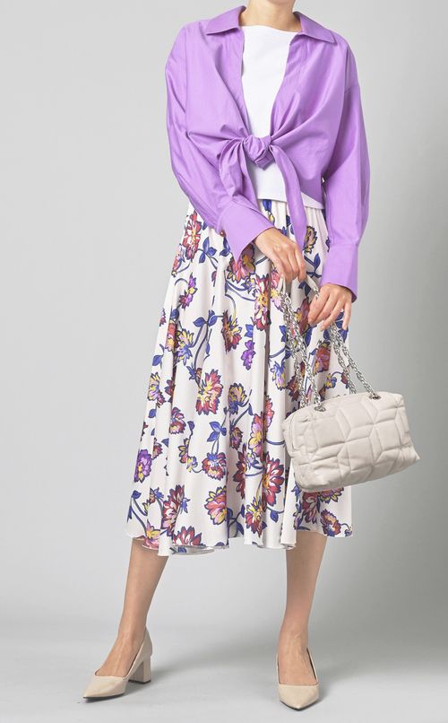 オープンシャツカラーショートブラウス