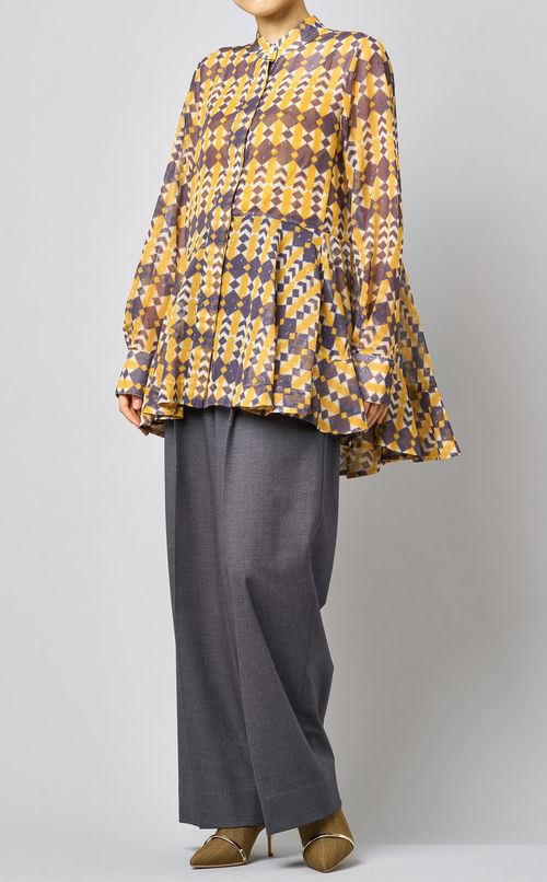 プリントシフォンフレアシャツ