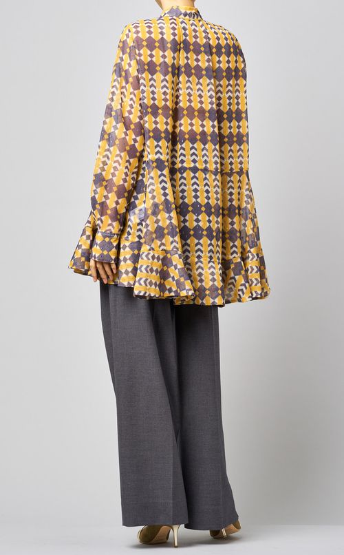 プリントシフォンフレアシャツ