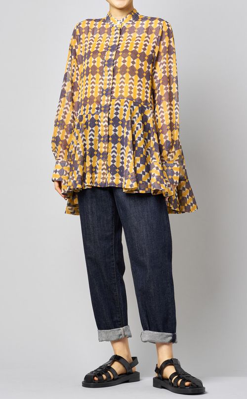 プリントシフォンフレアシャツ