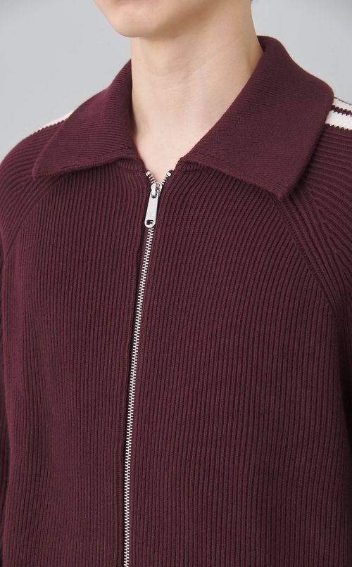 衿付きジップアップニット