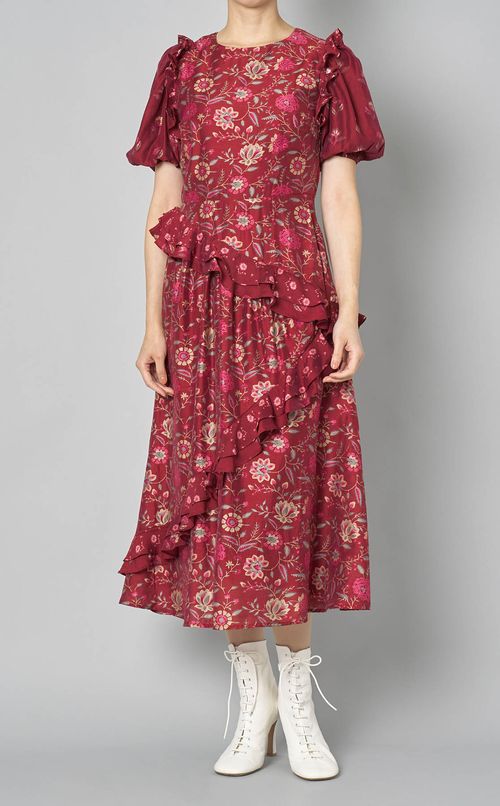 フラワープリントラッフルワンピース