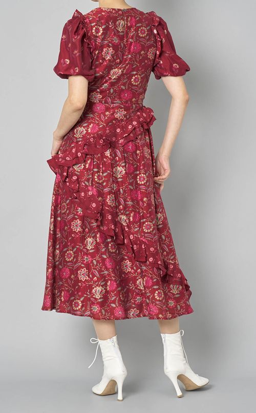 フラワープリントラッフルワンピース