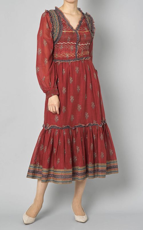 プリントギャザーフロントワンピース