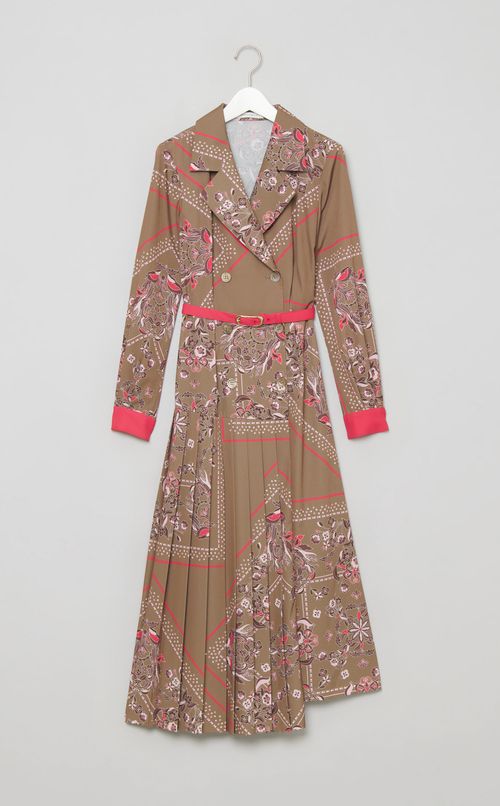 スカーフプリントプリーツワンピース