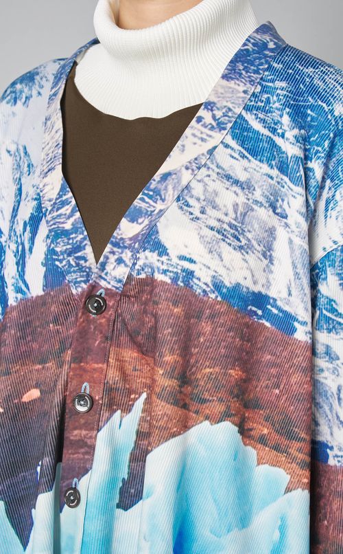 プリントリブVネックカーディガン