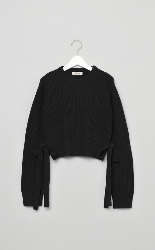 サイドリボンウールリブニット