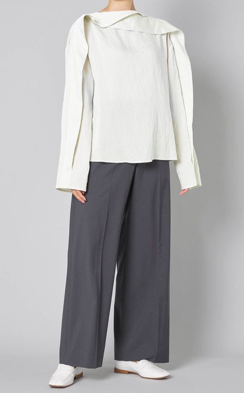 ストライプドレープスリーブブラウス