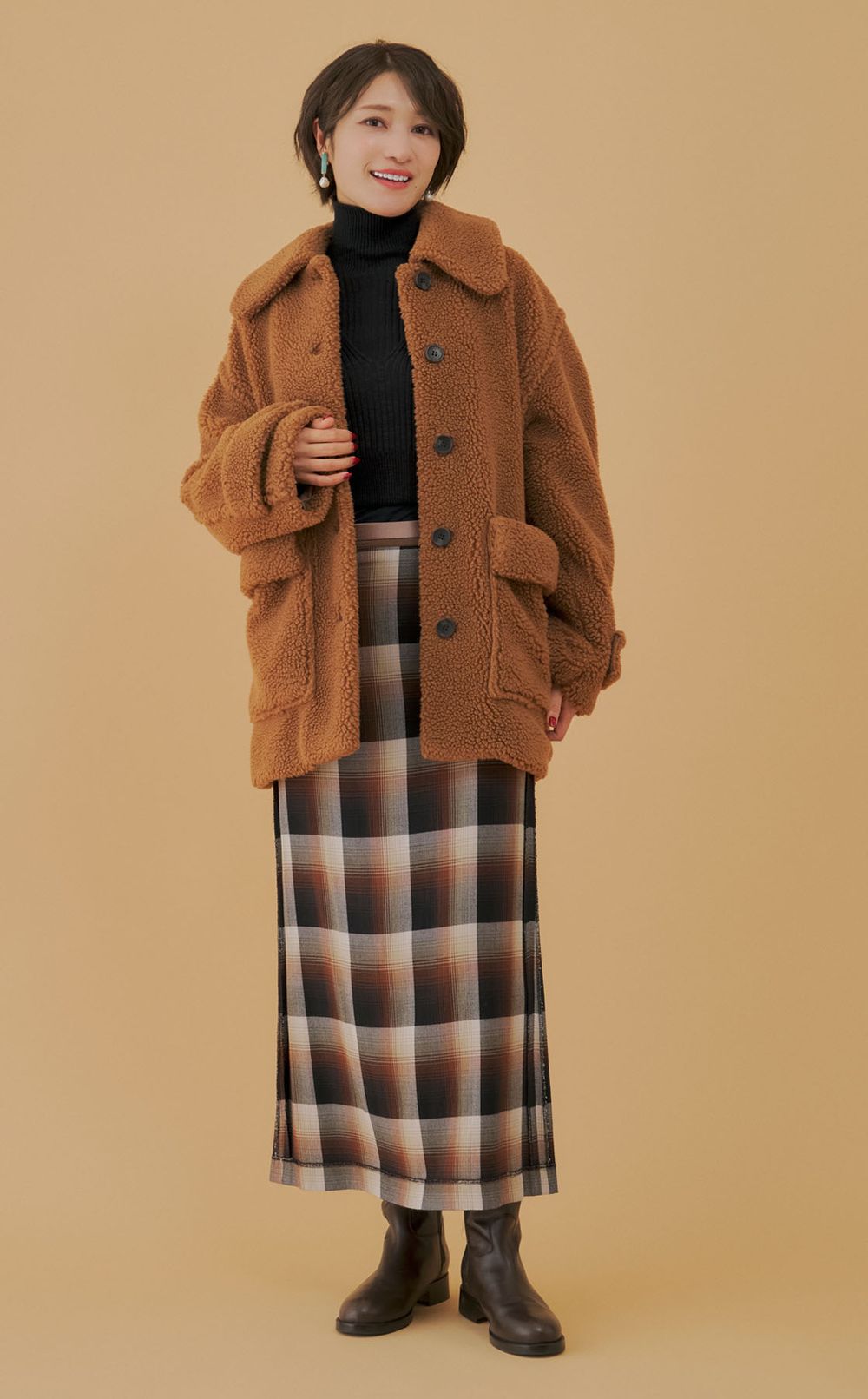 オンブレチェックロングスカート