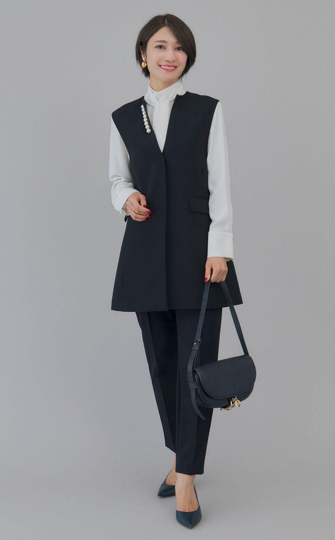 【美品】セルフォード（CELFORD）パールネックロングジレ CELFORD｜パールネックロングジレ