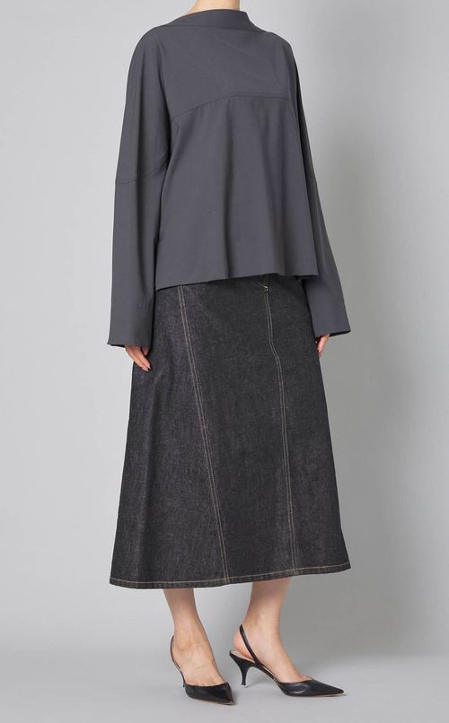 ボートネックバックベルトブラウス