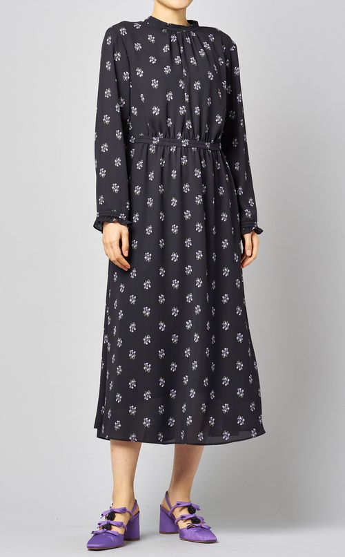 フラワープリントバンドカラーワンピース