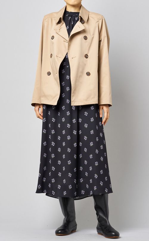 フラワープリントバンドカラーワンピース