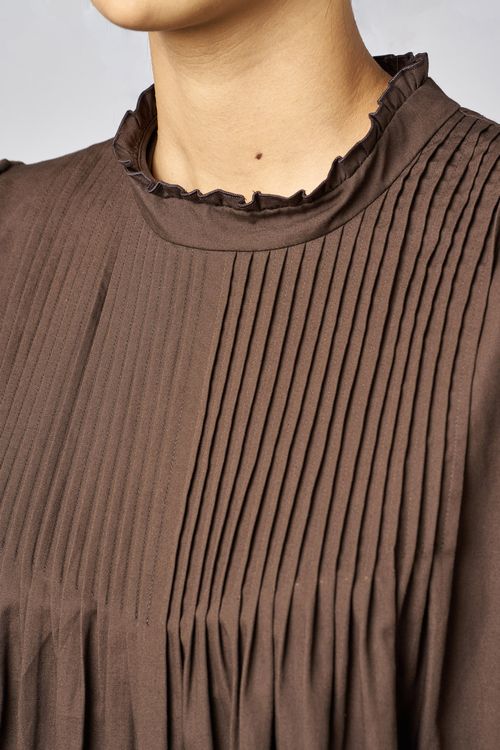 リネン混フロントギャザーワンピース