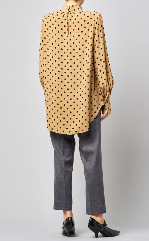 ドットスタンドカラーギャザーブラウス