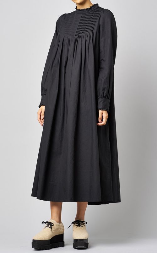 リネン混フロントギャザーワンピース