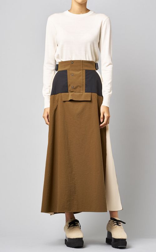 配色ロングフレアースカート