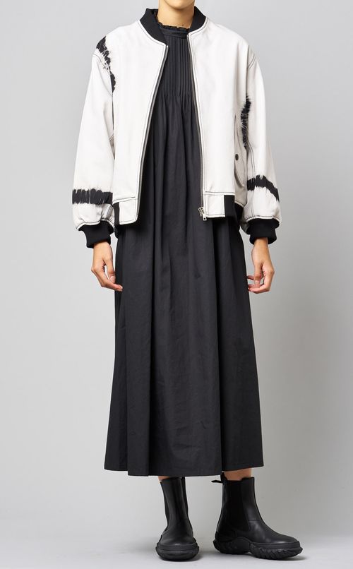 リネン混フロントギャザーワンピース