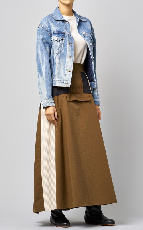 配色ロングフレアースカート