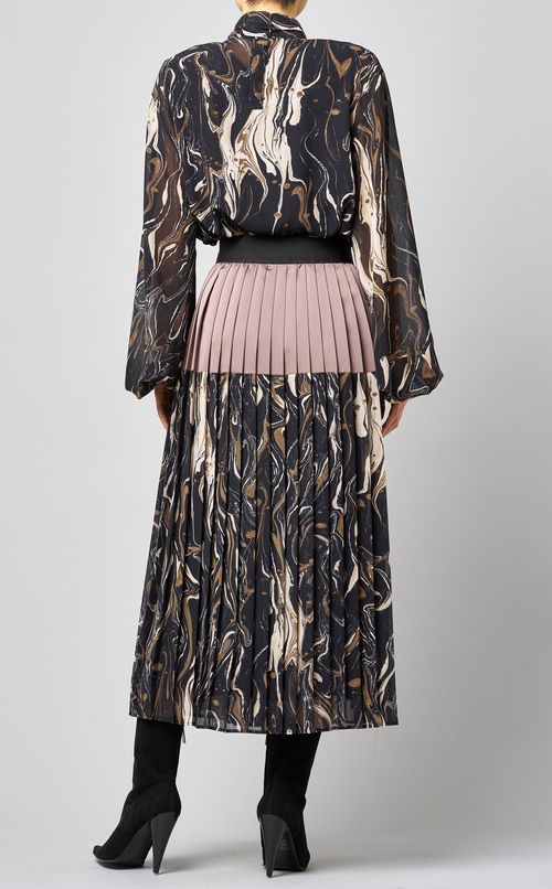 マーブルプリントボウタイ付ブラウス