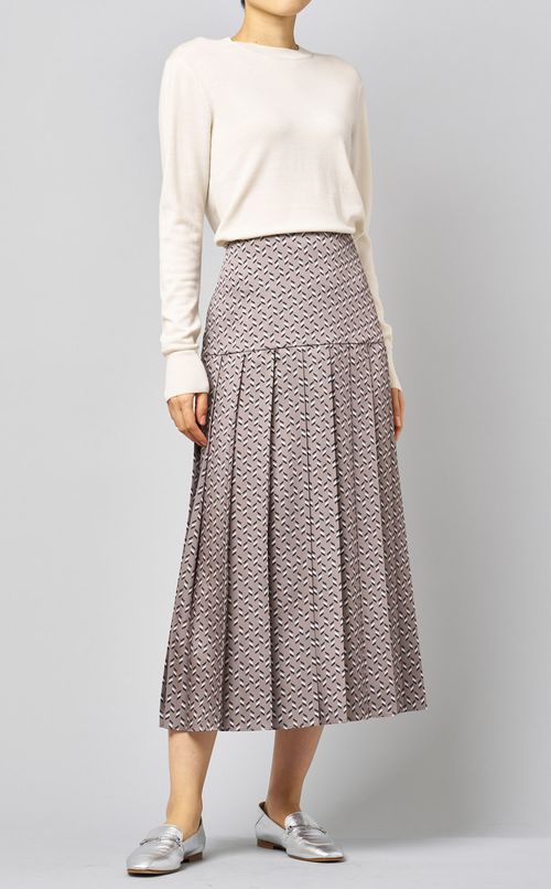 プリントプリーツミディスカート