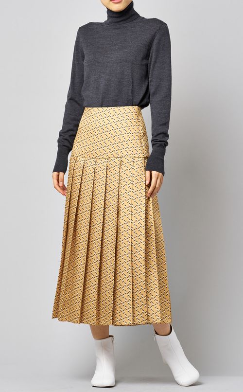 プリントプリーツミディスカート