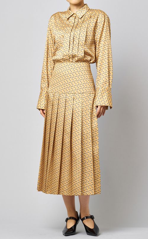 プリントプリーツミディスカート