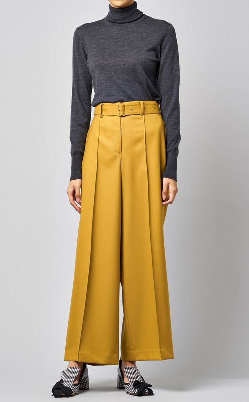 ベルト付ウールワイドパンツ