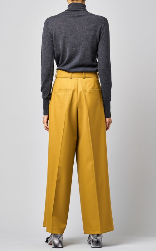 ベルト付ウールワイドパンツ