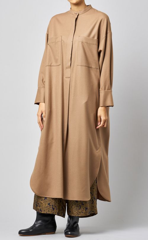 ウールロングシャツワンピース
