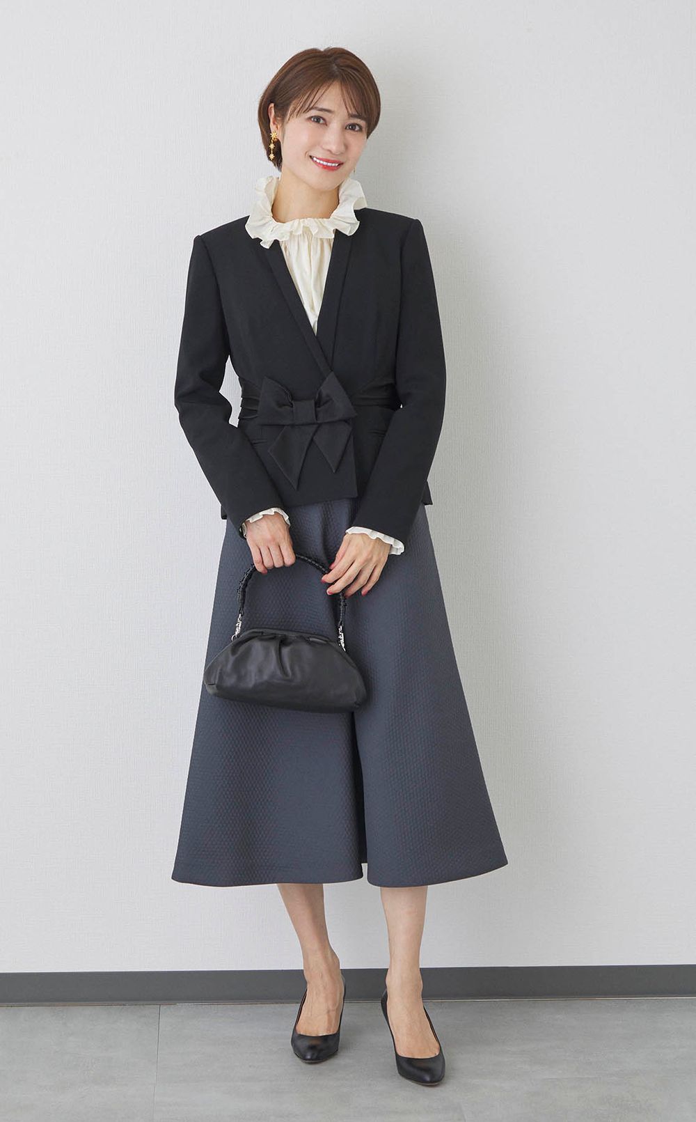 クレープウエストマークリボンジャケット