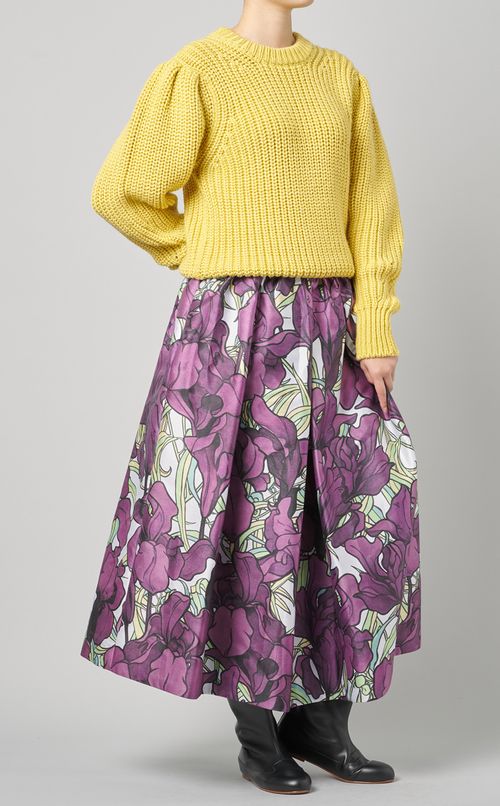 ウールクルーネックパフスリーブニット