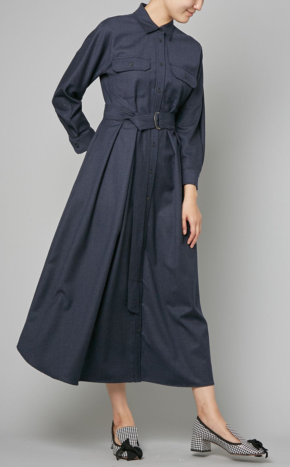 Weekend Max Mara CIAD ロングシャツ ワンピース Weekend Max Mara|ベルト付ウールシャツワンピース