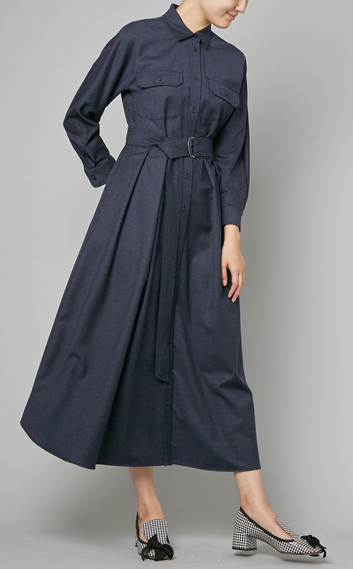 ベルト付ウールシャツワンピース
