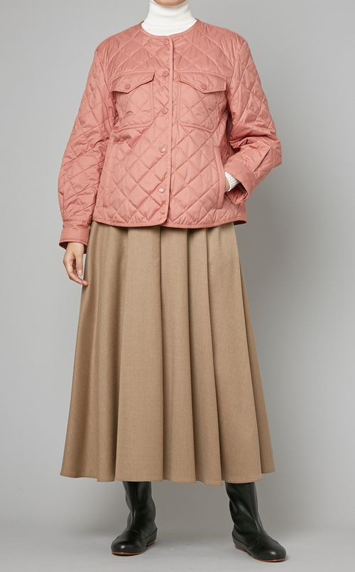 ノーカラーキルティングライトブルゾン